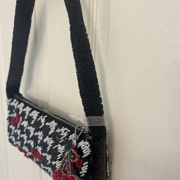 Handcrafted in India Beaded Black Cherry Bag Tik Tok Viral RARE New Release NWT - Picture 3 of 5